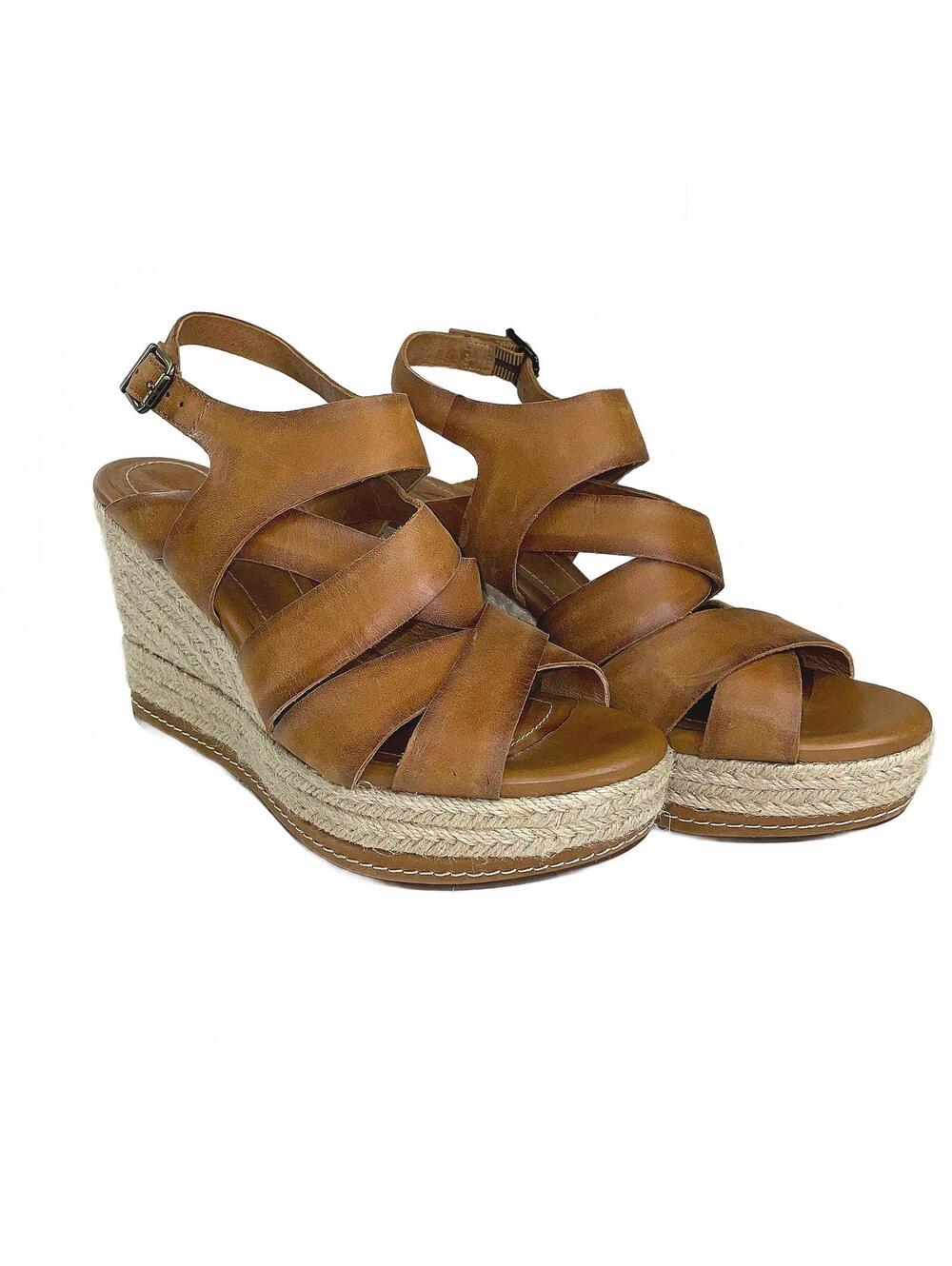 Clarks Tan Leather Indigo Espadrilles Platform Wedges Size 8 Fall Preppy Boho